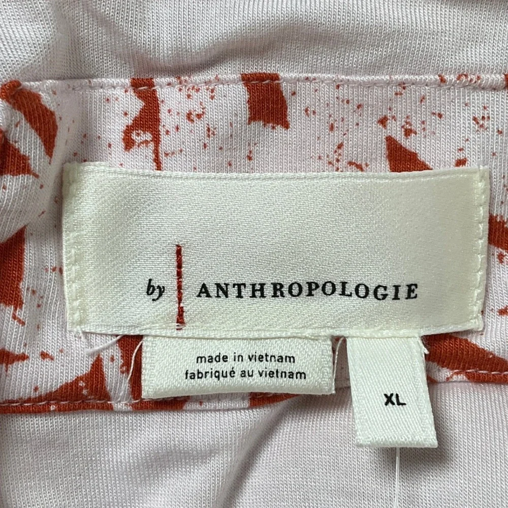 Anthropologie Wrap Top Women XL Red White Jersey Batik Puff Sleeve Boho Cropped